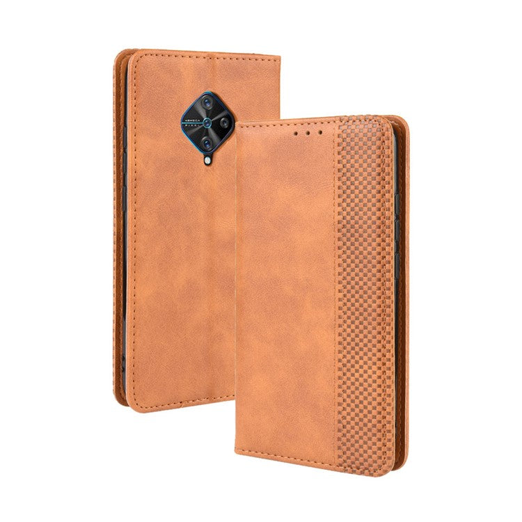 Vintage Style Leather Wallet Cell Phone Cover for vivo V17 (Russia Version)/S1 Pro - Brown