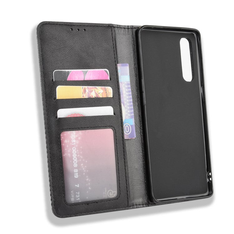 Vintage Style Leather Wallet Case with Stand for Oppo Reno3 Pro 5G - Black