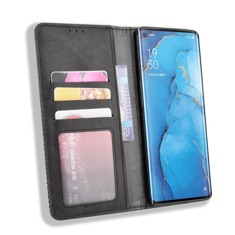 Vintage Style Leather Wallet Case with Stand for Oppo Reno3 Pro 5G - Black