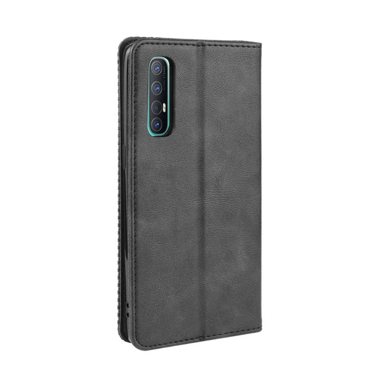 Vintage Style Leather Wallet Case with Stand for Oppo Reno3 Pro 5G - Black