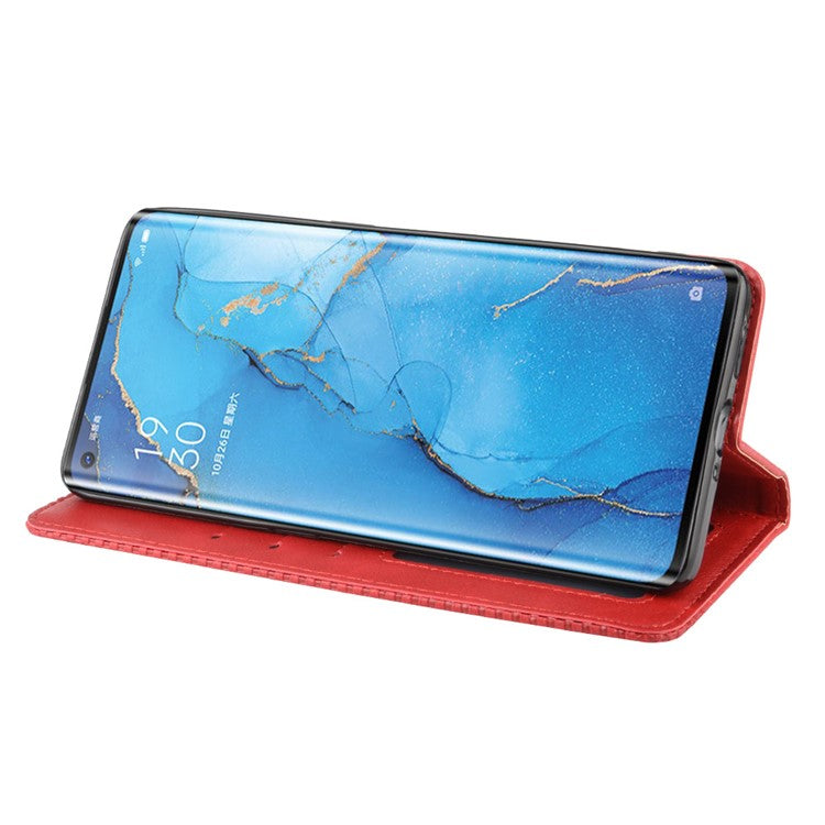 Vintage Style Leather Wallet Case with Stand for Oppo Reno3 Pro 5G - Red
