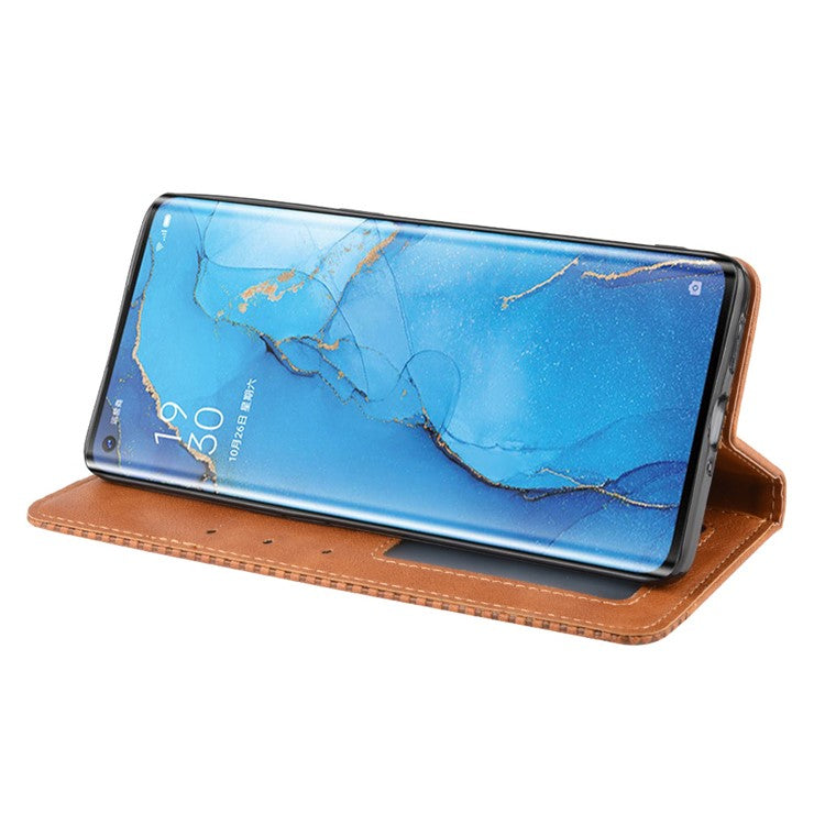 Vintage Style Leather Wallet Case with Stand for Oppo Reno3 Pro 5G - Brown