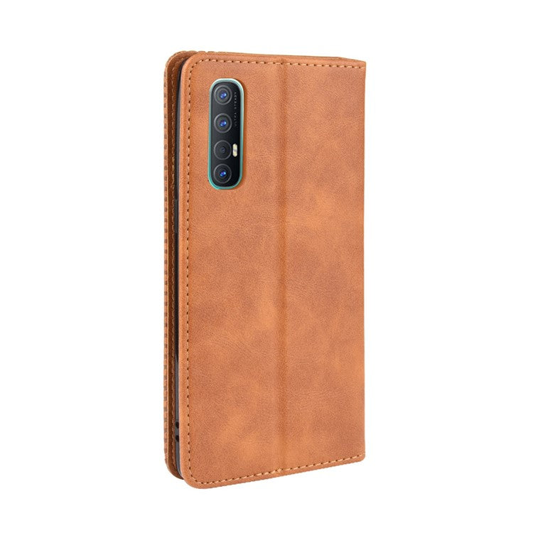Vintage Style Leather Wallet Case with Stand for Oppo Reno3 Pro 5G - Brown