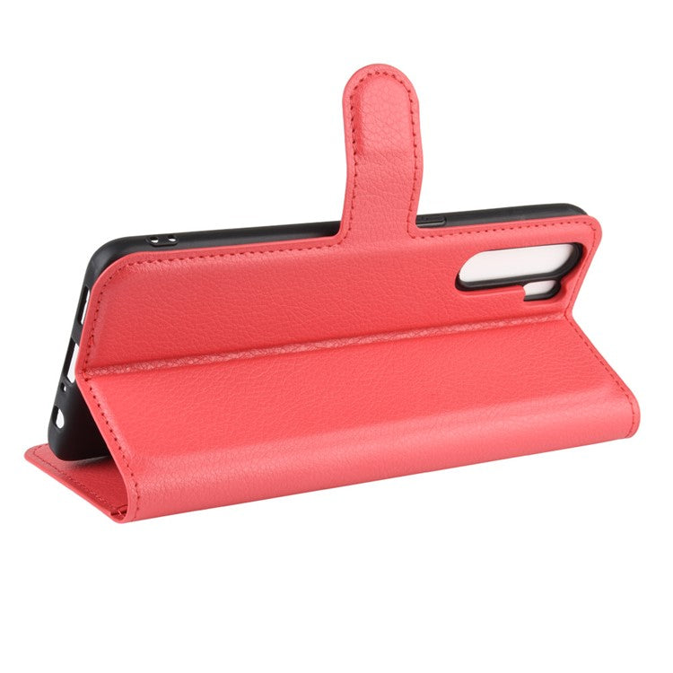 Litchi Texture Wallet Stand Leather Cell Phone Cover for OPPO A91 / F15 - Red