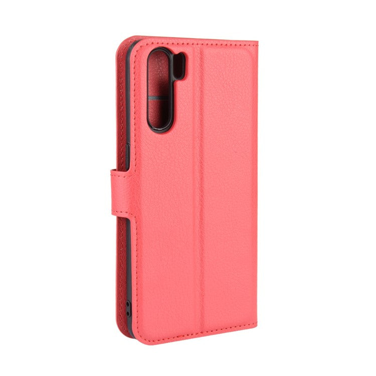 Litchi Texture Wallet Stand Leather Cell Phone Cover for OPPO A91 / F15 - Red