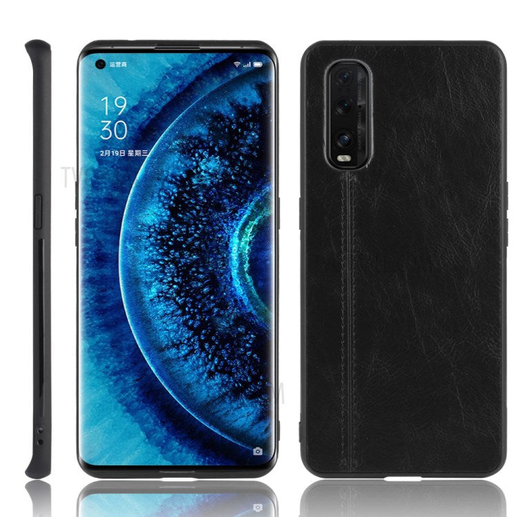 PU Leather Coated PC + TPU Hybrid Phone Case for Oppo Find X2 - Black