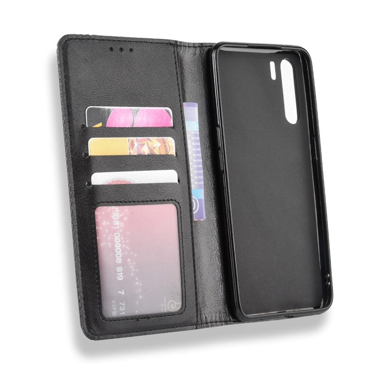 Vintage Style Magnetic Leather Wallet Phone Cover for OPPO A91/F15 - Black