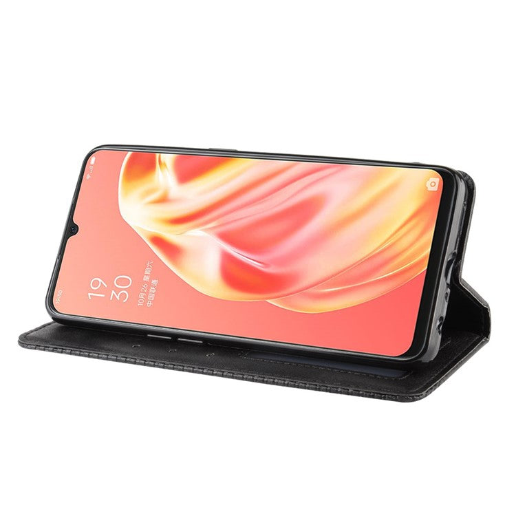 Vintage Style Magnetic Leather Wallet Phone Cover for OPPO A91/F15 - Black