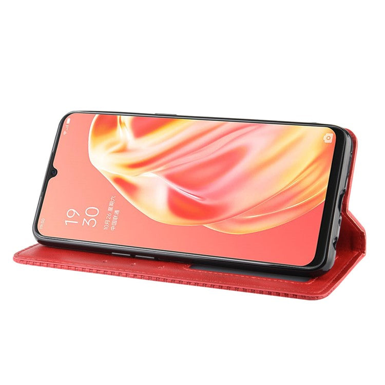 Vintage Style Magnetic Leather Wallet Phone Cover for OPPO A91/F15 - Red