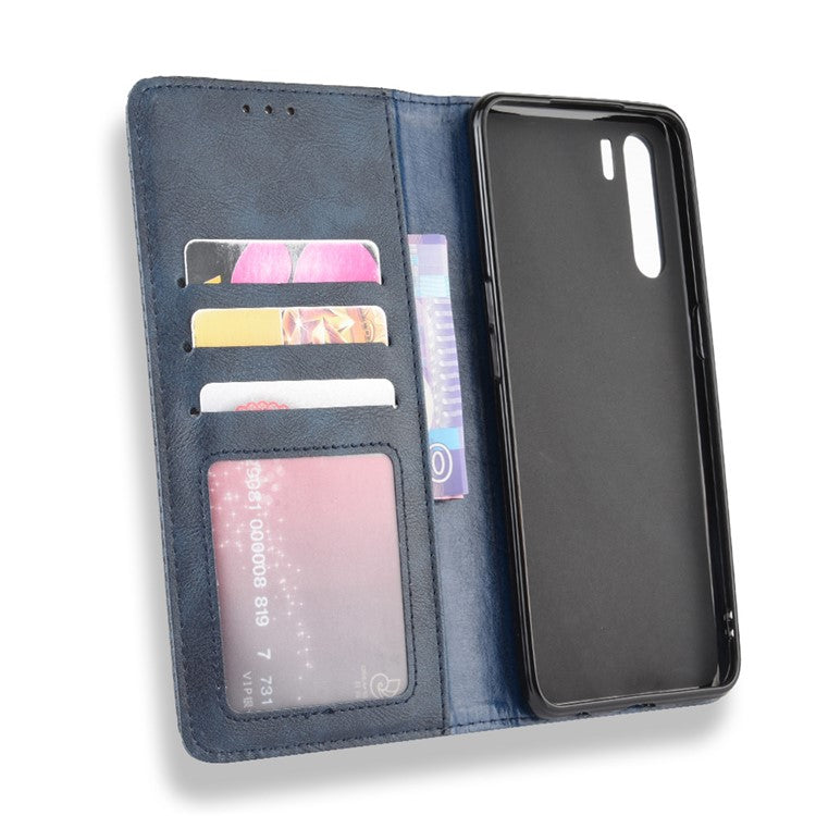Vintage Style Magnetic Leather Wallet Phone Cover for OPPO A91/F15 - Blue