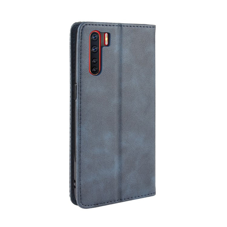 Vintage Style Magnetic Leather Wallet Phone Cover for OPPO A91/F15 - Blue