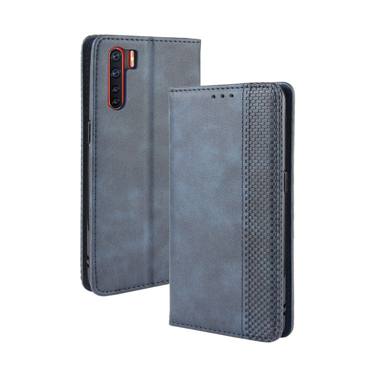 Vintage Style Magnetic Leather Wallet Phone Cover for OPPO A91/F15 - Blue