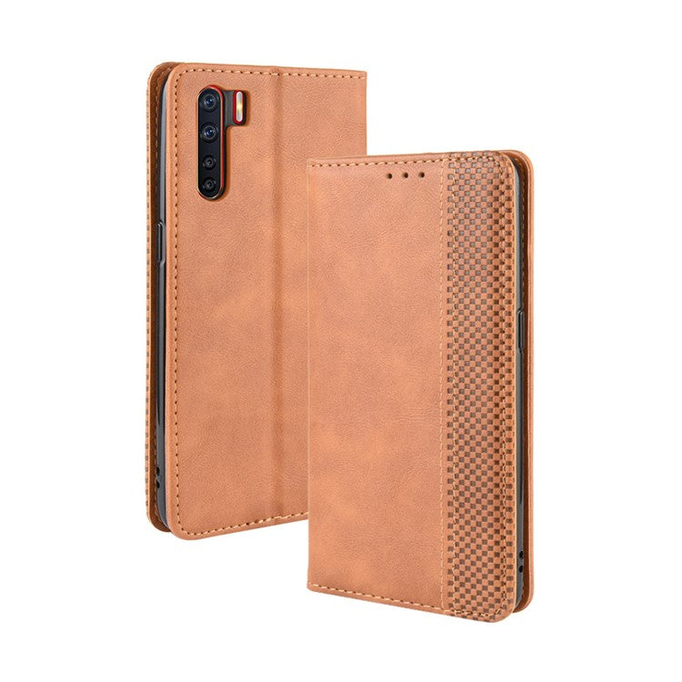 Vintage Style Magnetic Leather Wallet Phone Cover for OPPO A91/F15 - Brown