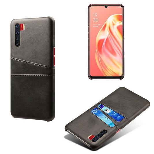 KSQ with Double Card Slots PU Leather Coated PC Shell for Oppo A91/F15 - Black