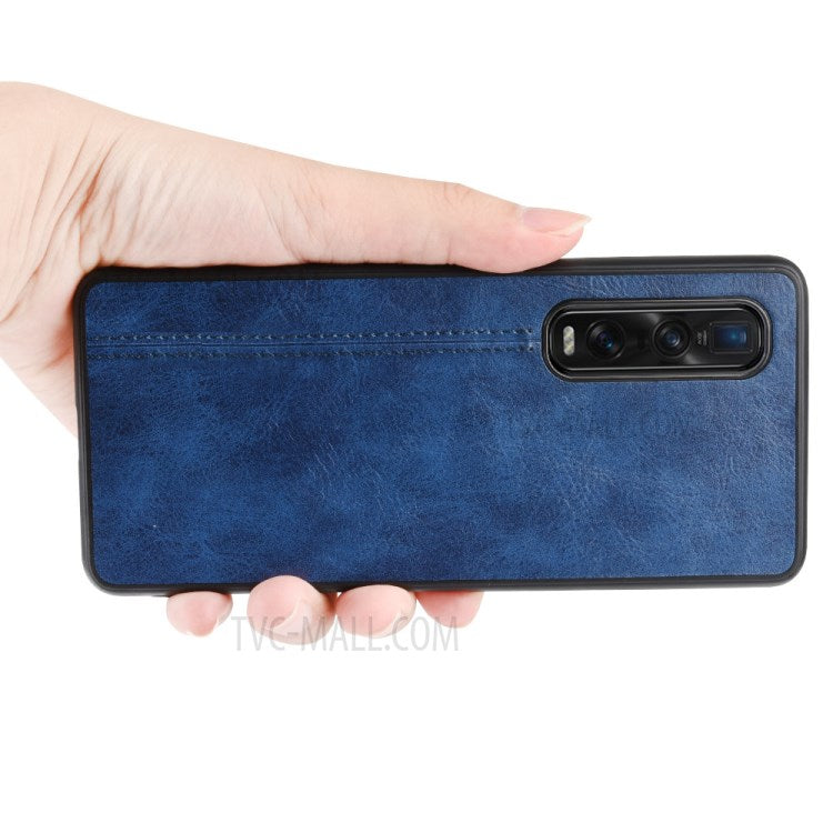 PU Leather Coated PC + TPU Hybrid Phone Protection Case for Oppo Find X2 Pro (Cerramic Back) - Blue