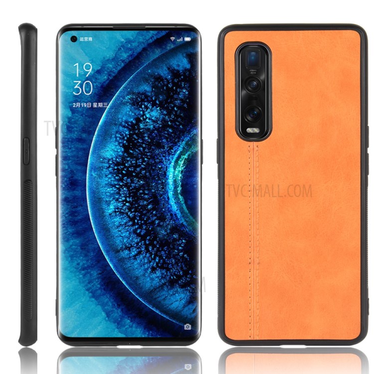 PU Leather Coated PC + TPU Hybrid Phone Protection Case for Oppo Find X2 Pro (Cerramic Back) - Yellow