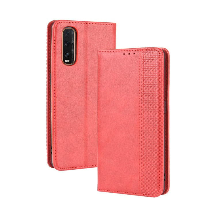 Vintage Style Leather Wallet Stand Cover Case for Oppo Find X2 - Red