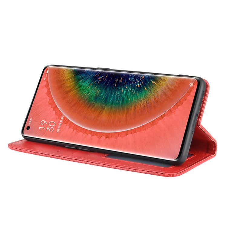 Vintage Style Leather Wallet Stand Cover Case for Oppo Find X2 - Red