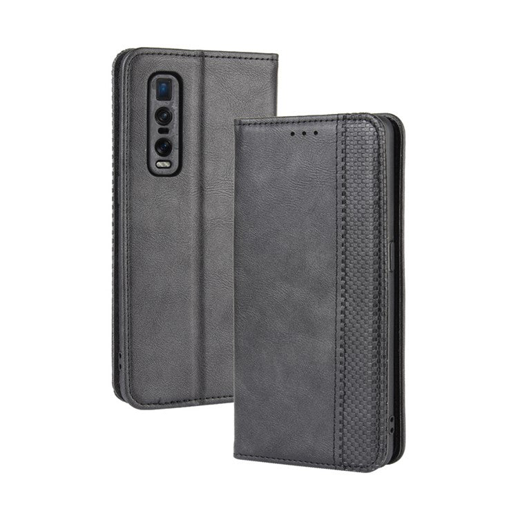 Vintage Style Leather Wallet Case for Oppo Find X2 Pro - Black