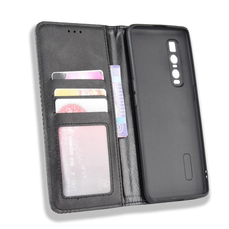 Vintage Style Leather Wallet Case for Oppo Find X2 Pro - Black