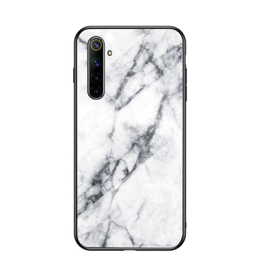 Marble Texture Tempered Glass + PC + TPU Combo Case for Realme 6 - White