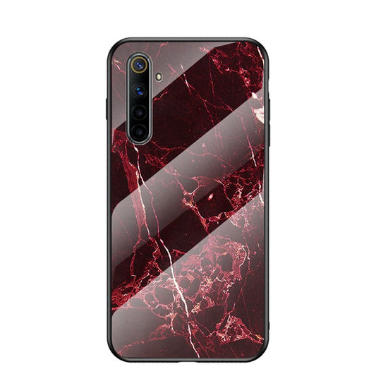 Marble Texture Tempered Glass + PC + TPU Combo Case for Realme 6 - Red