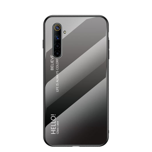 Gradient Color Tempered Glass + PC + TPU Hybrid Case for Realme 6 - Grey / Black