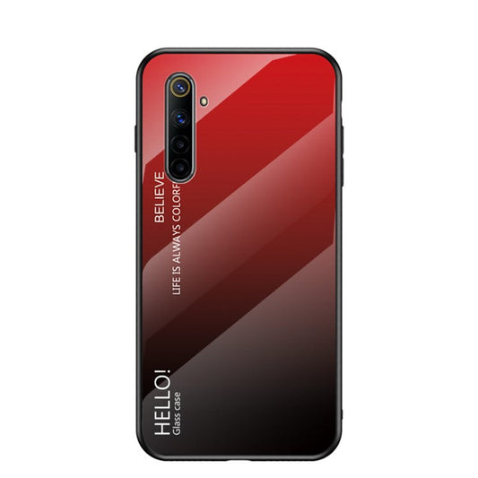 Gradient Color Tempered Glass + PC + TPU Hybrid Case for Realme 6 - Red / Black