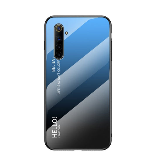 Gradient Color Tempered Glass + PC + TPU Hybrid Case for Realme 6 - Blue / Black