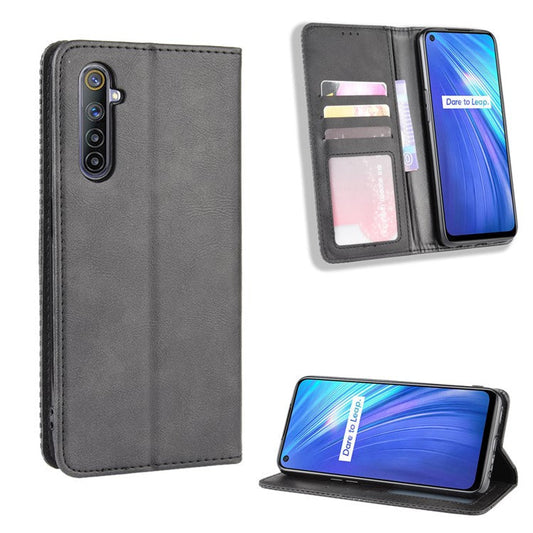 Magnetic Retro Leather with Wallet Shell for Realme 6 - Black