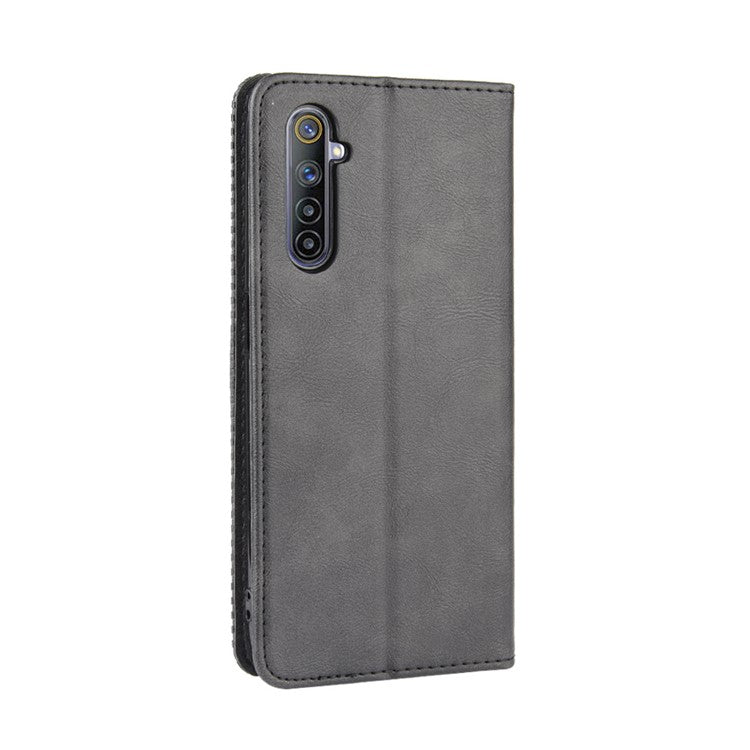 Magnetic Retro Leather with Wallet Shell for Realme 6 - Black
