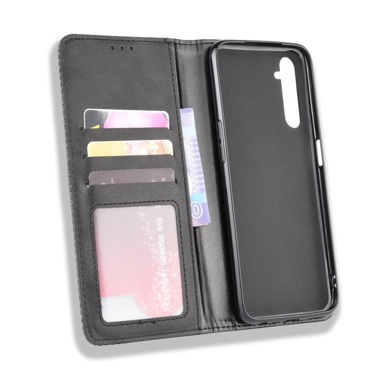 Magnetic Retro Leather with Wallet Shell for Realme 6 - Black