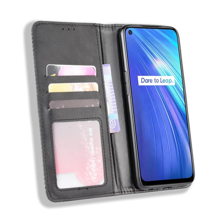 Magnetic Retro Leather with Wallet Shell for Realme 6 - Black