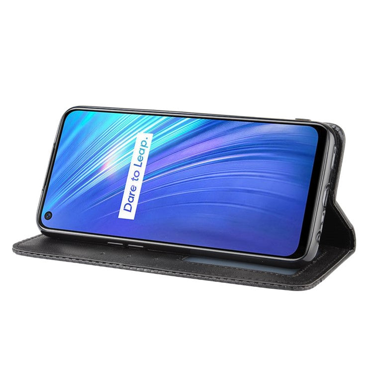Magnetic Retro Leather with Wallet Shell for Realme 6 - Black