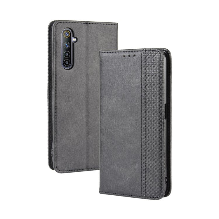 Magnetic Retro Leather with Wallet Shell for Realme 6 - Black