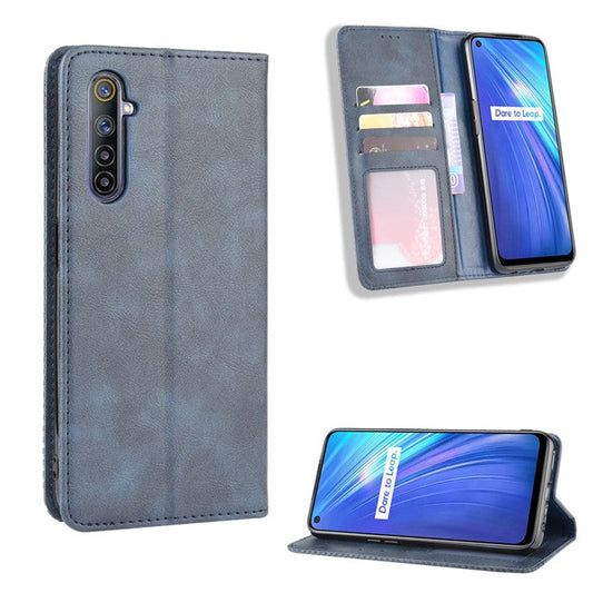 Magnetic Retro Leather with Wallet Shell for Realme 6 - Blue
