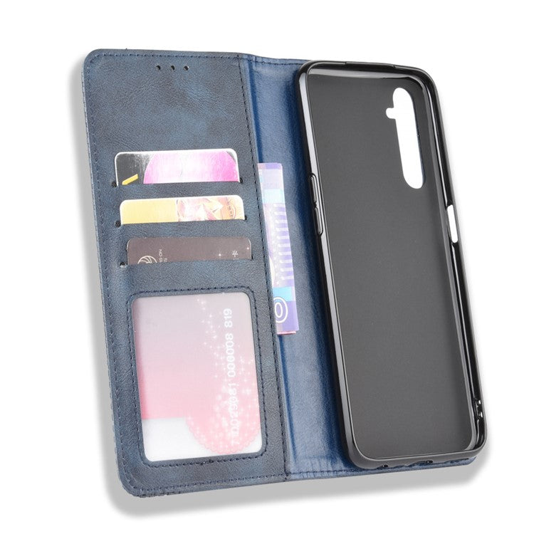 Magnetic Retro Leather with Wallet Shell for Realme 6 - Blue