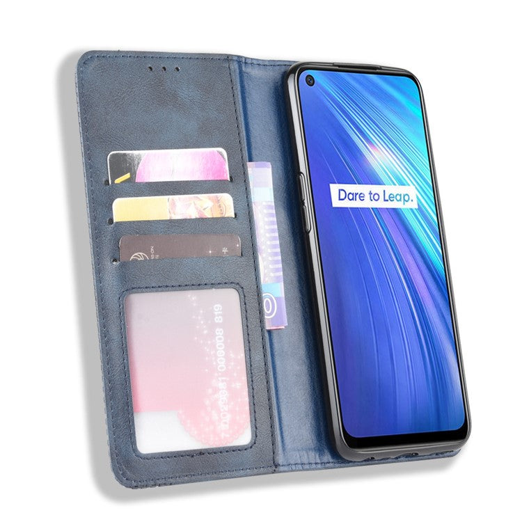 Magnetic Retro Leather with Wallet Shell for Realme 6 - Blue