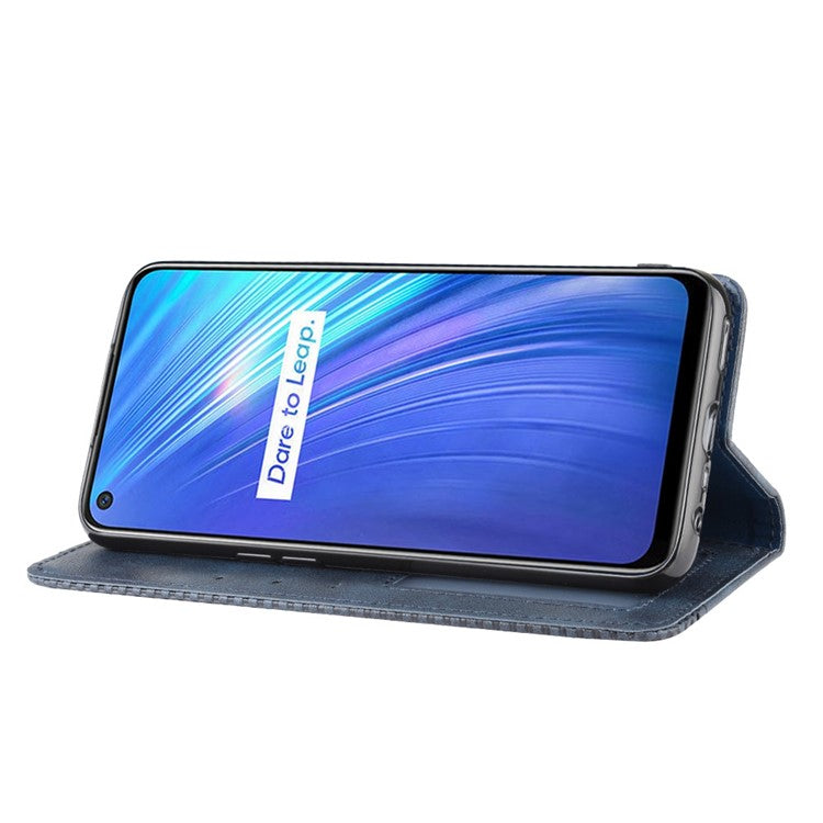 Magnetic Retro Leather with Wallet Shell for Realme 6 - Blue