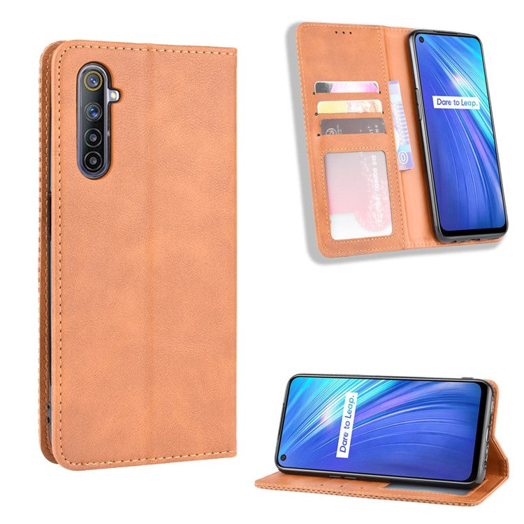 Magnetic Retro Leather with Wallet Shell for Realme 6 - Brown