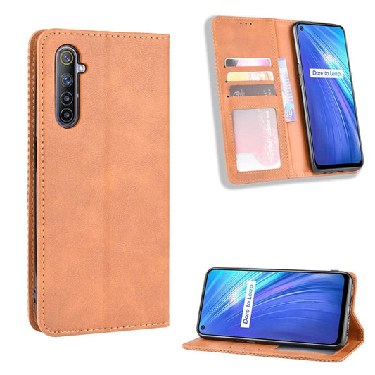 Magnetic Retro Leather with Wallet Shell for Realme 6 - Brown