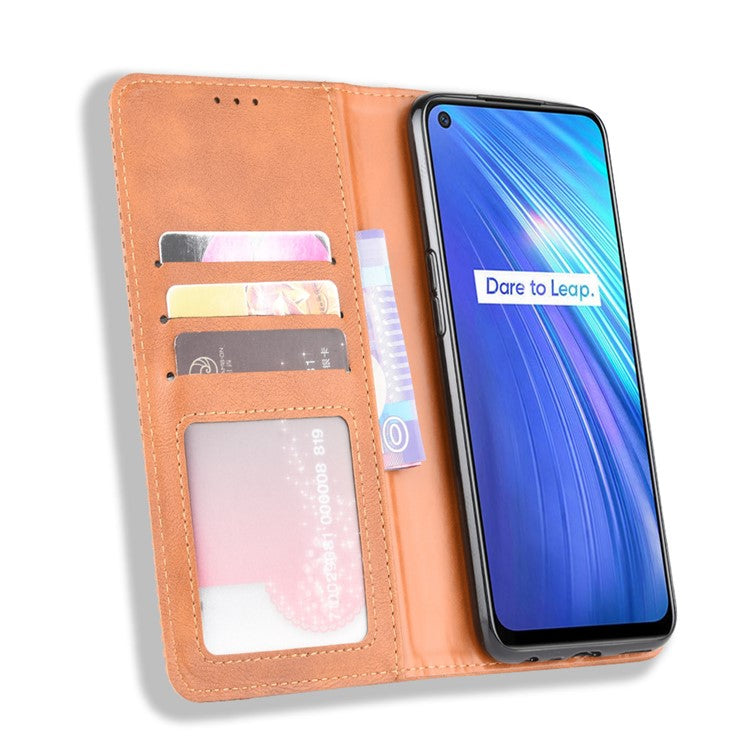 Magnetic Retro Leather with Wallet Shell for Realme 6 - Brown