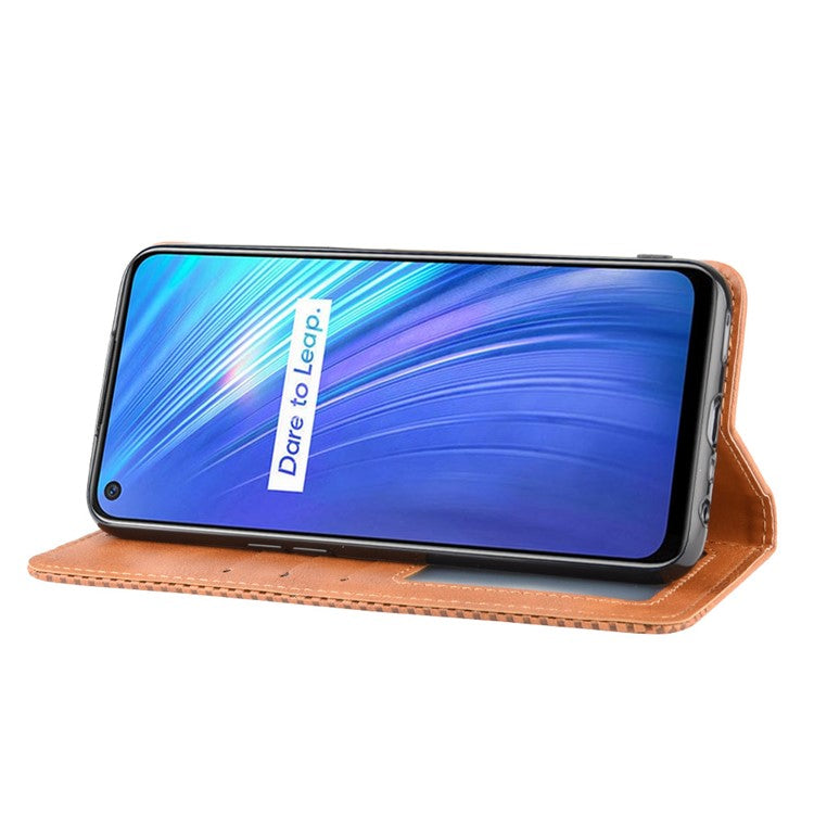 Magnetic Retro Leather with Wallet Shell for Realme 6 - Brown