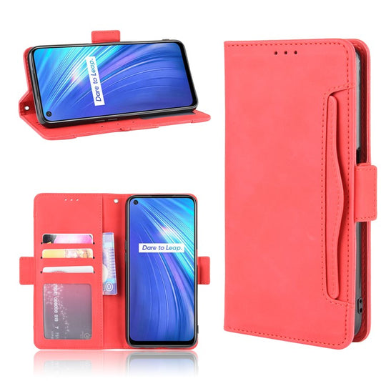 Multiple Card Slots Leather with Wallet Stand Shell for Realme 6 - Red