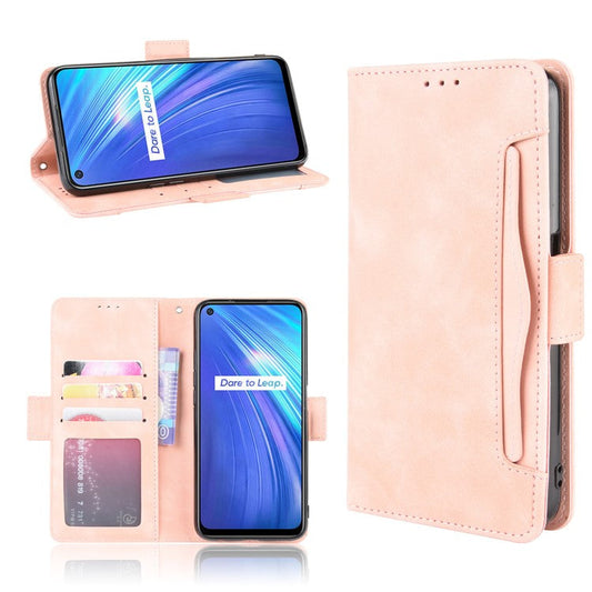 Multiple Card Slots Leather with Wallet Stand Shell for Realme 6 - Pink