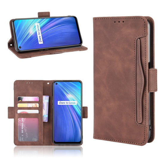 Multiple Card Slots Leather with Wallet Stand Shell for Realme 6 - Brown