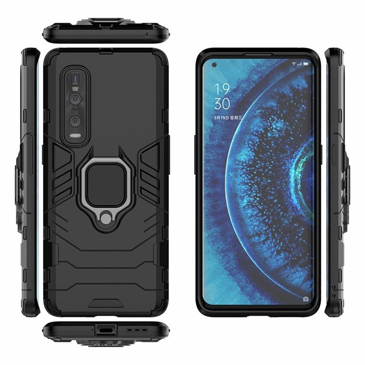 With Cool Guard Ring Holder Kickstand PC+TPU Cover for Oppo Find X2 Pro - Black