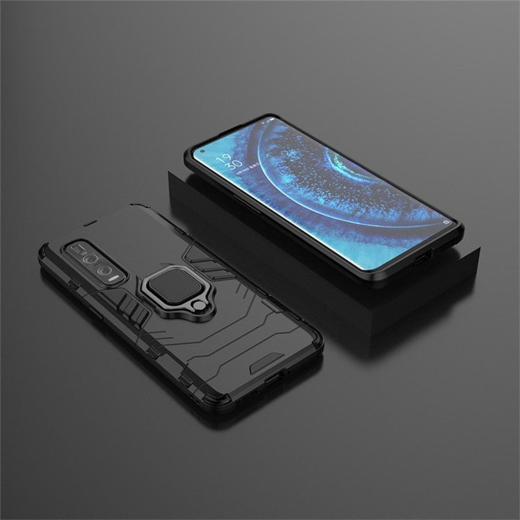 With Cool Guard Ring Holder Kickstand PC+TPU Cover for Oppo Find X2 Pro - Black