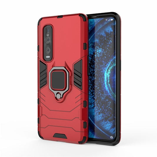 With Cool Guard Ring Holder Kickstand PC+TPU Cover for Oppo Find X2 Pro - Red