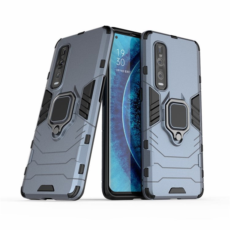 With Cool Guard Ring Holder Kickstand PC+TPU Cover for Oppo Find X2 Pro - Blue